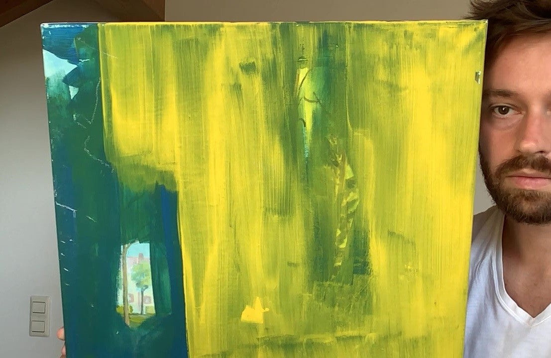 Übermalung gelbblaugrün, 2014 - 60cm x 50cm