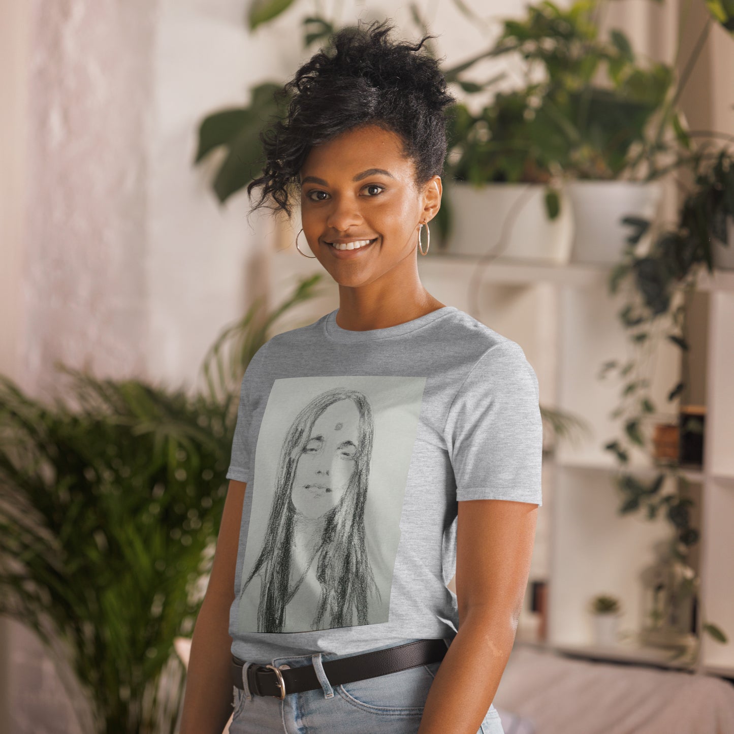 Unisex-T-Shirt Anandamayi Ma Zeichnung
