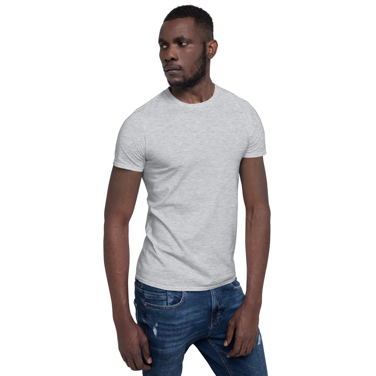 Unisex-T-Shirt, vorne bestickt, hinten bedruckt