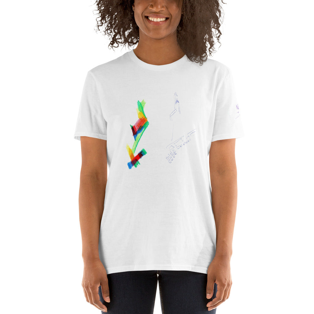 Unisex-T-Shirt Kirche im Dorf (und Wiese und Zug)