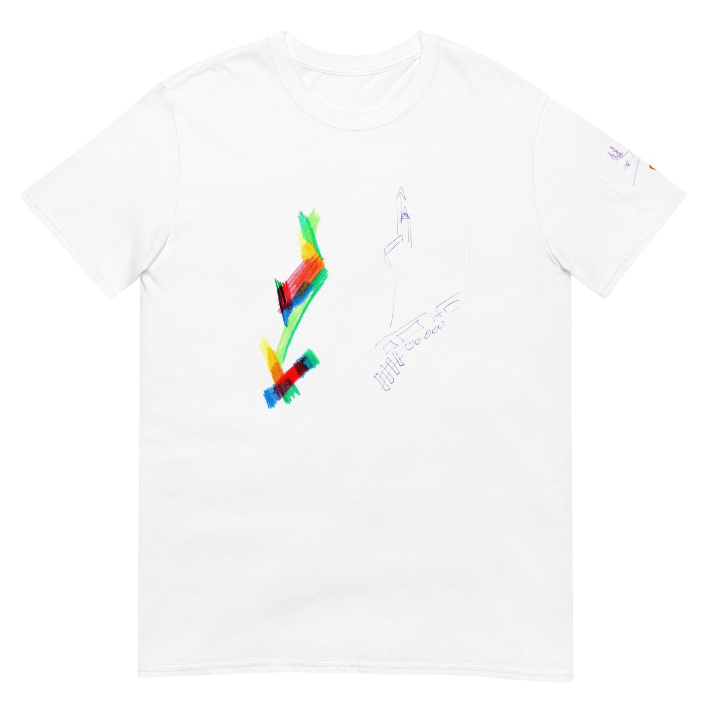 Unisex-T-Shirt Kirche im Dorf (und Wiese und Zug)