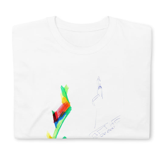 Unisex-T-Shirt Kirche im Dorf (und Wiese und Zug)