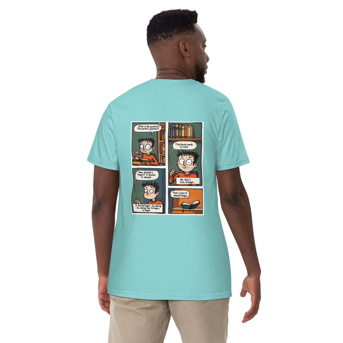 textilgefärbtes Unisex-T-Shirt, vorne bestickt, hinten bedruckt