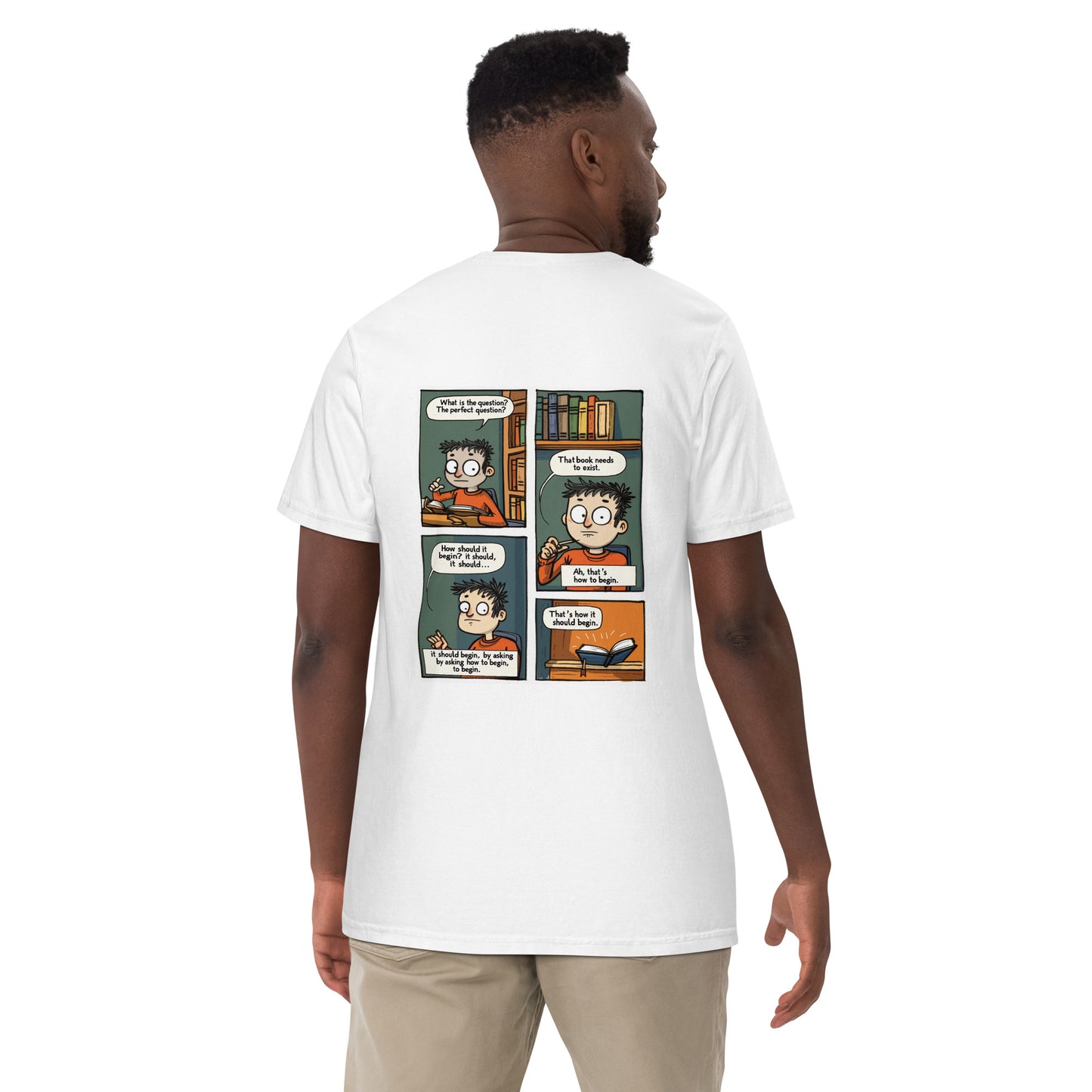 textilgefärbtes Unisex-T-Shirt, vorne bestickt, hinten bedruckt