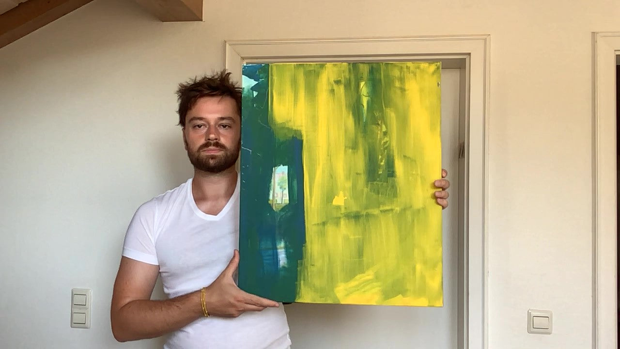 Übermalung gelbblaugrün - 60cm x 50cm