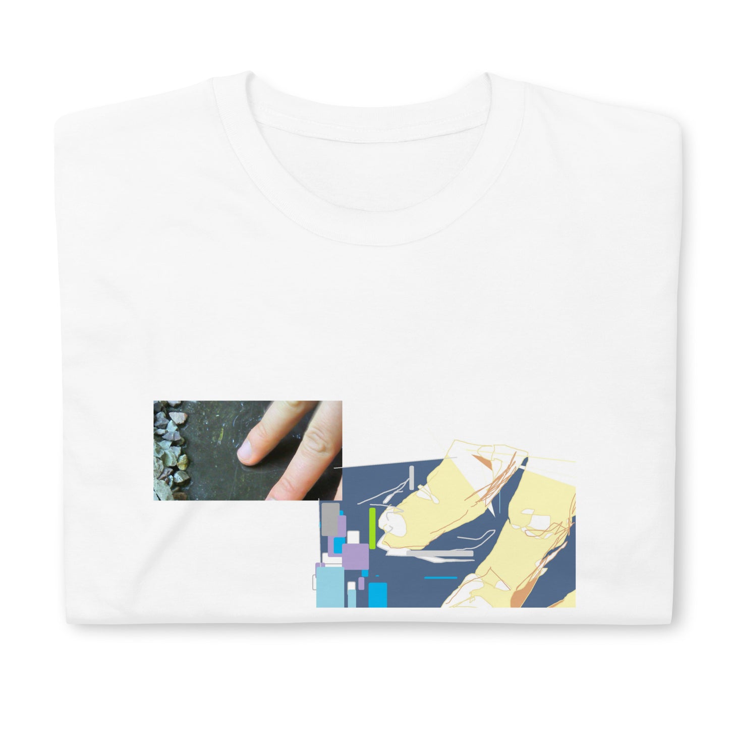 Unisex-T-Shirt Finger auf nassem Stein