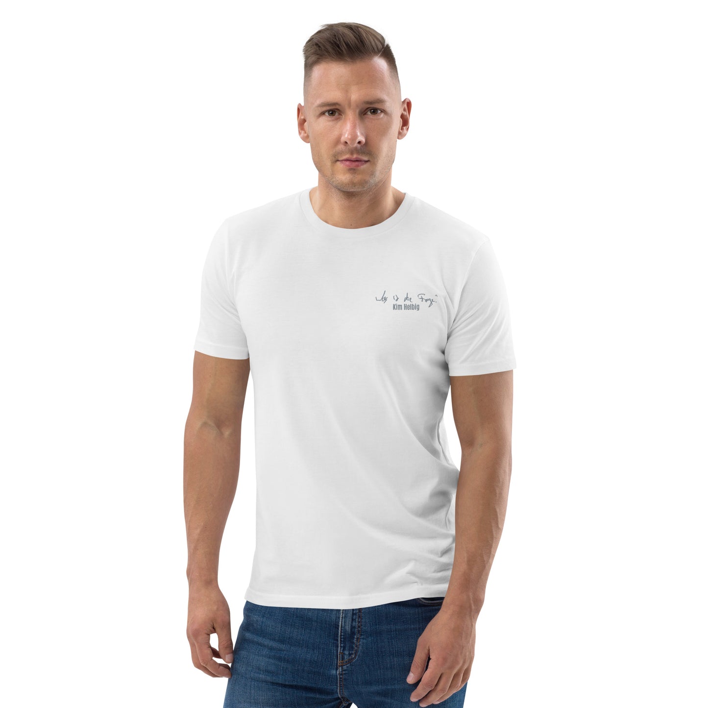 Unisex-Bio-Baumwoll-T-Shirt, vorne bestickt, hinten bedruckt